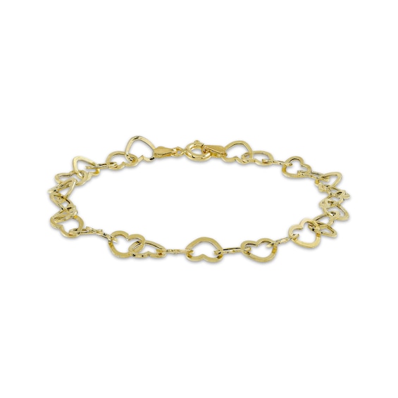 Heart Chain Bracelet Solid 10K Yellow Gold 7.5"