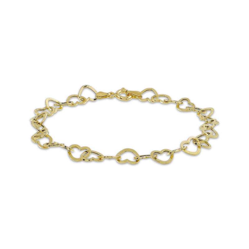 Main Image 1 of Heart Chain Bracelet Solid 10K Yellow Gold 7.5&quot;