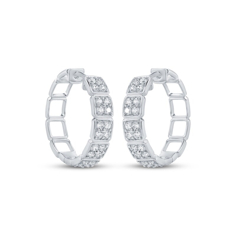 Main Image 2 of Multi-Diamond Cushion Link Hoop Earrings 1 ct tw 10W White Gold