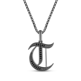 Ink & Ice Men's Black Diamond Initial "T" Necklace 1/8 ct tw Black Rhodium-Plated Sterling Silver 22"