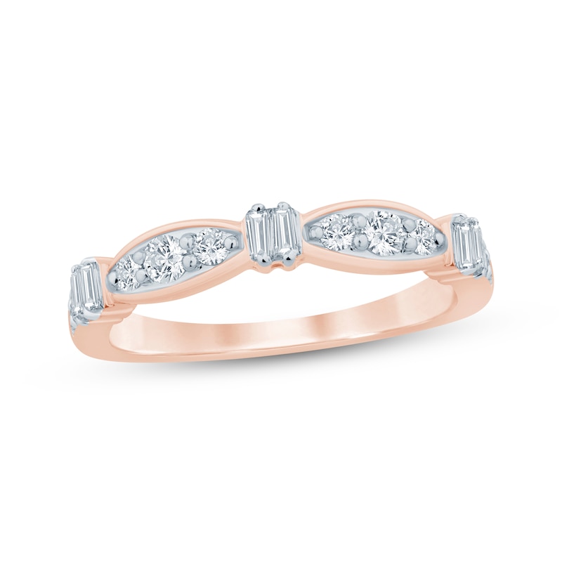 Main Image 1 of Now + Forever Baguette & Round-Cut Diamond Anniversary Ring 3/8 ct tw 10K Rose Gold