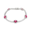 Thumbnail Image 1 of Oval-Cut Lab-Created Ruby & White Lab-Created Sapphire Halo Station Bracelet Sterling Silver 7.25&quot;