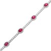Thumbnail Image 2 of Oval-Cut Lab-Created Ruby & White Lab-Created Sapphire Halo Station Bracelet Sterling Silver 7.25&quot;