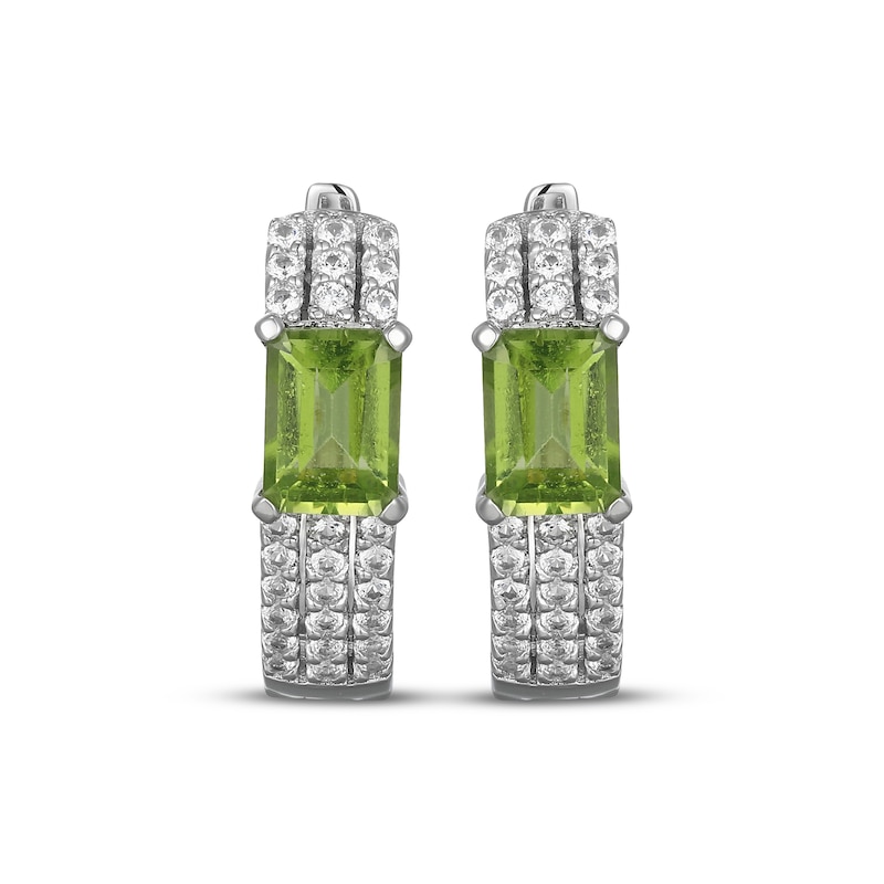 Main Image 2 of Emerald-Cut Peridot & White Lab-Created Sapphire Huggie Hoop Earrings Sterling Silver