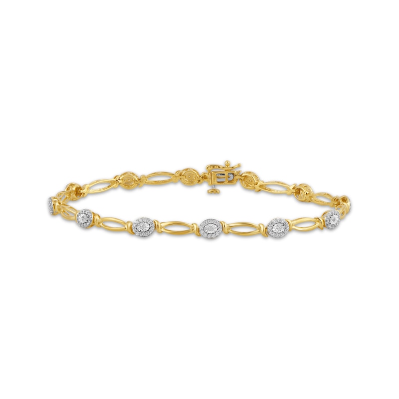 Main Image 1 of Diamond Oval Halo Link Bracelet 1/2 ct tw 10K Yellow Gold 7&quot;