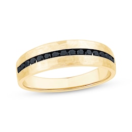 Now + Forever Men's Black Diamond Hammered Wedding Band 3/8 ct tw 10K Yellow Gold