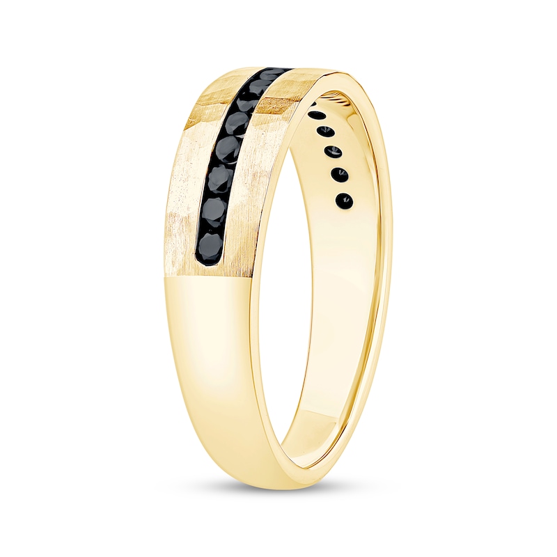 Main Image 2 of Now + Forever Men's Black Diamond Hammered Wedding Band 3/8 ct tw 10K Yellow Gold