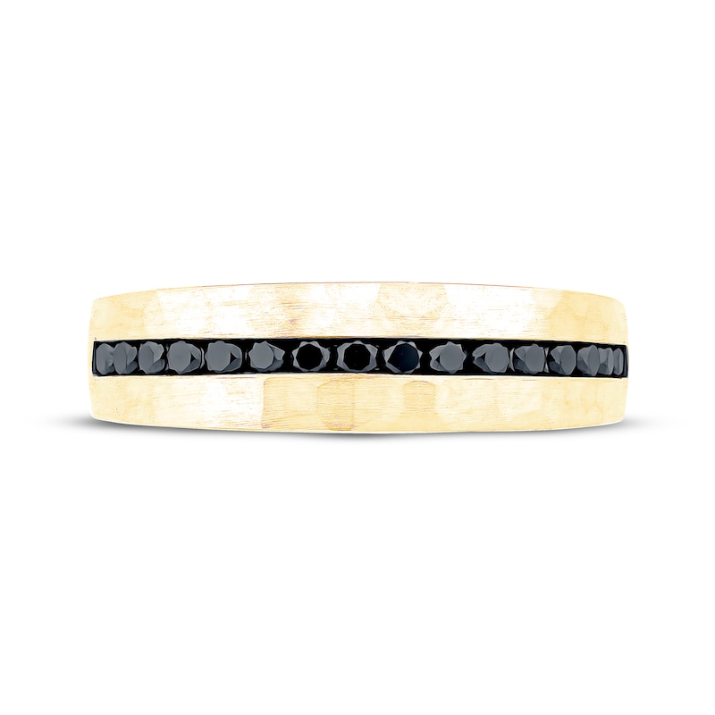 Main Image 3 of Now + Forever Men's Black Diamond Hammered Wedding Band 3/8 ct tw 10K Yellow Gold