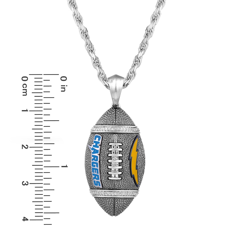 Main Image 4 of True Fans Los Angeles Chargers 1/20 CT. T.W. Diamond Vertical Football Necklace in Sterling Silver