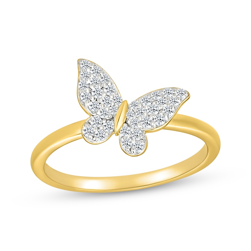 Main Image 1 of Diamond Tilted Butterfly Ring 1/5 ct tw 10K Yellow Gold