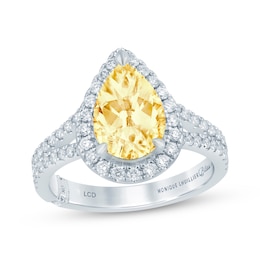Monique Lhuillier Bliss Pear-Shaped Yellow & White Lab-Grown Diamond Engagement Ring 2-5/8 ct tw 18K White Gold