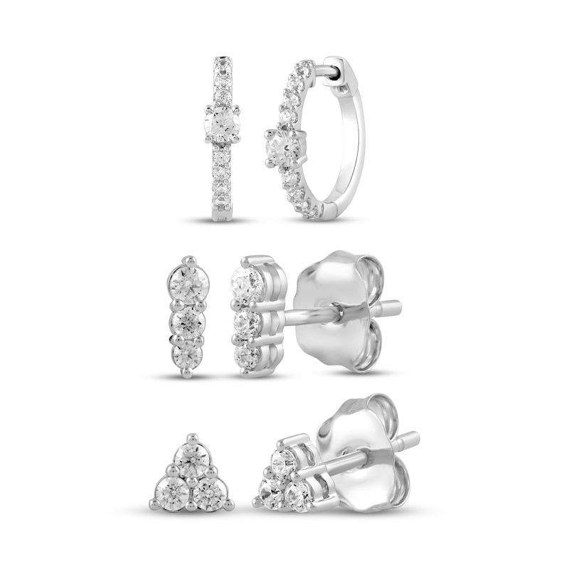 Main Image 1 of Lab-Grown Diamond Hoop & Stud Earrings Gift Set 3/4 ct tw Sterling Silver