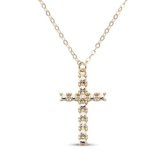 Diamond-Cut Cross Necklace 10K Two-Tone Gold 18"