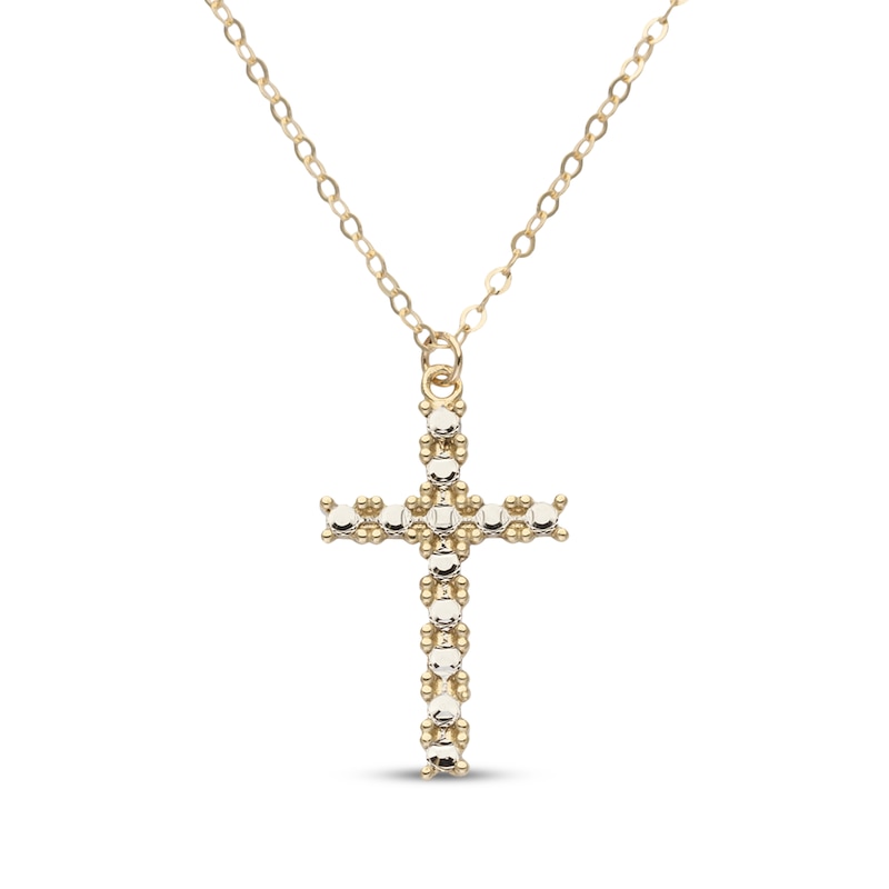 Main Image 1 of Diamond-Cut Cross Necklace 10K Two-Tone Gold 18"