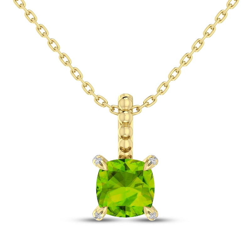 Main Image 1 of Cushion-Cut Peridot & Diamond Accent Necklace 10K Yellow Gold 18"