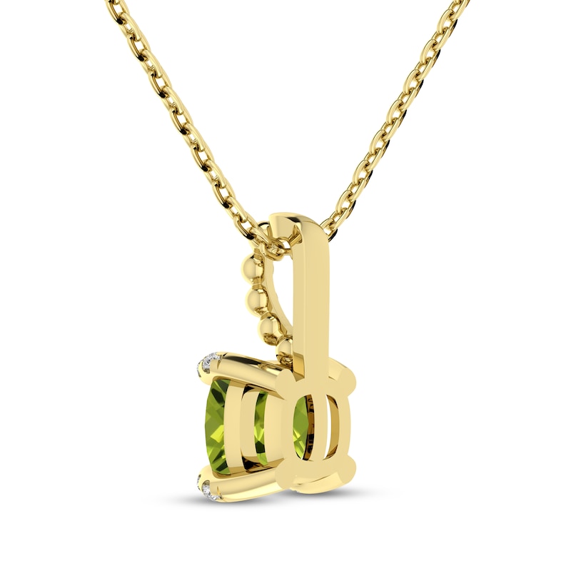 Main Image 3 of Cushion-Cut Peridot & Diamond Accent Necklace 10K Yellow Gold 18"