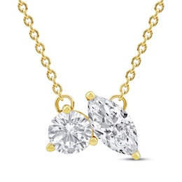 Toi et Moi Lab-Grown Diamond Round & Marquise-Cut Necklace 1/2 ct tw 14K Yellow Gold 18"
