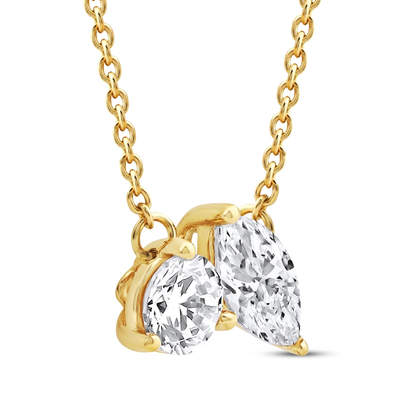 Main Image 2 of Toi et Moi Lab-Grown Diamond Round & Marquise-Cut Necklace 1/2 ct tw 14K Yellow Gold 18"