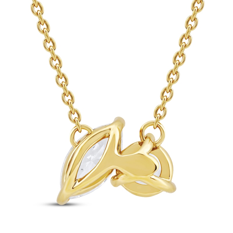 Main Image 3 of Toi et Moi Lab-Grown Diamond Round & Marquise-Cut Necklace 1/2 ct tw 14K Yellow Gold 18"
