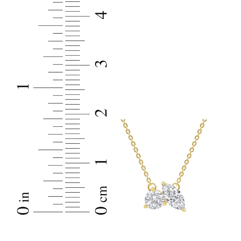 Main Image 6 of Toi et Moi Lab-Grown Diamond Round & Marquise-Cut Necklace 1/2 ct tw 14K Yellow Gold 18"