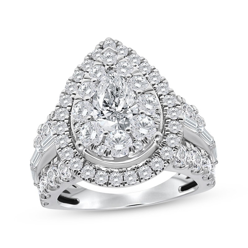 Main Image 1 of Pear-Shaped Lab-Grown Diamond Engagement Ring 4 ct tw 14K White Gold