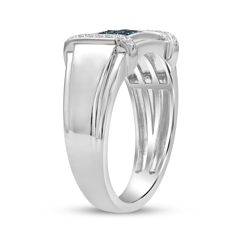 Main Image 2 of Men's Blue & White Diamond Rectangle-Top Ring 1/3 ct tw Sterling Silver