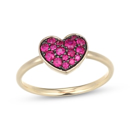 Lab-Created Ruby Heart Ring 10K Yellow Gold