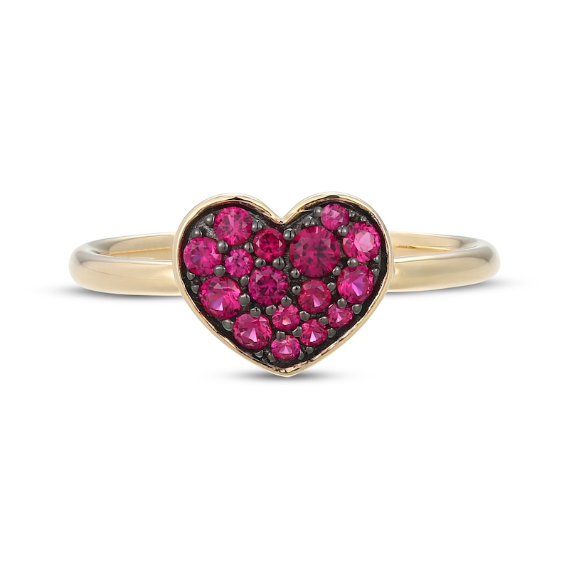 Main Image 3 of Lab-Created Ruby Heart Ring 10K Yellow Gold