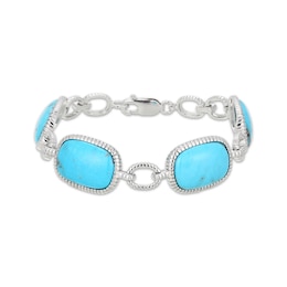 Oval-Cut Turquoise Link Bracelet Sterling Silver 7.25"