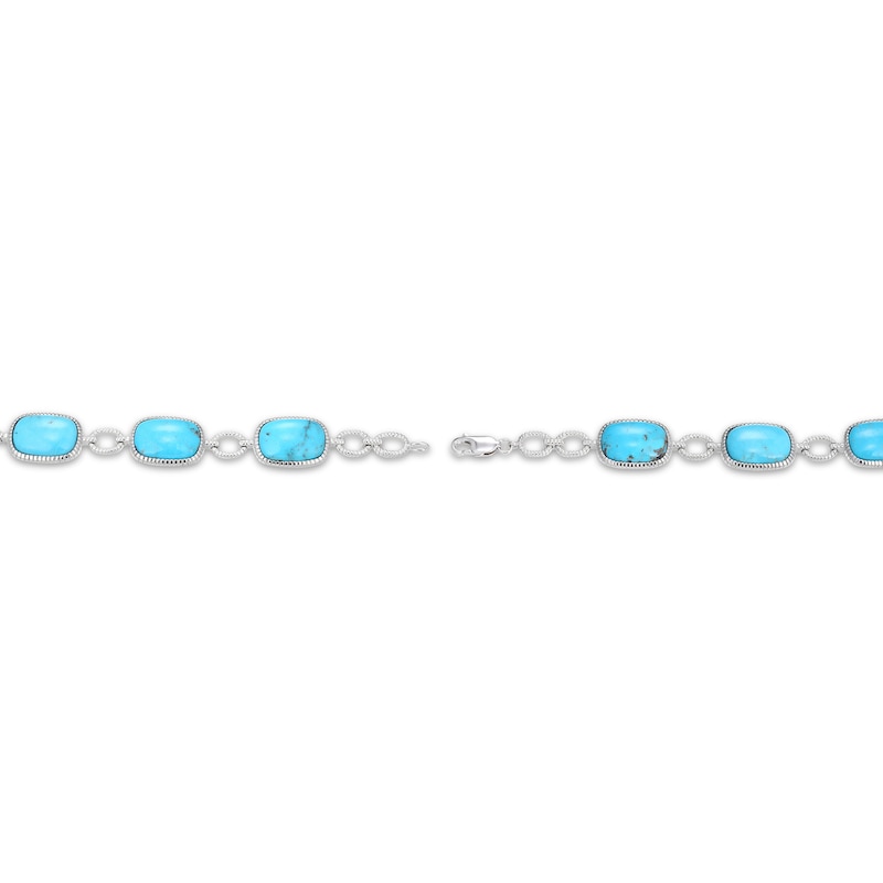 Main Image 3 of Oval-Cut Turquoise Link Bracelet Sterling Silver 7.25"