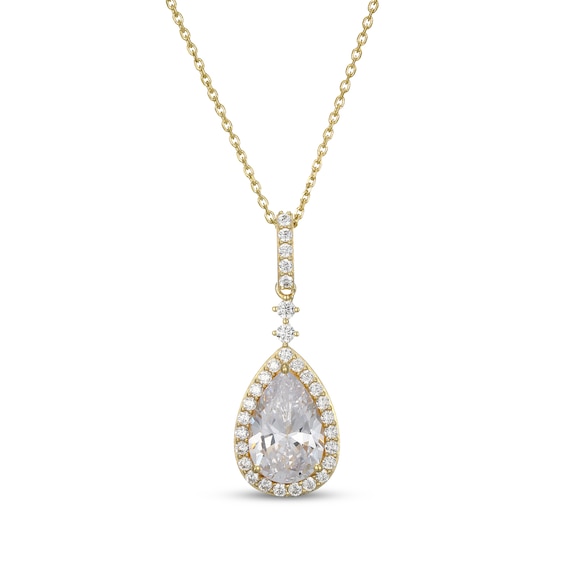 Pear-Shaped White Lab-Created Sapphire Drop Necklace 24K Yellow Gold Vermeil Sterling Silver 18"