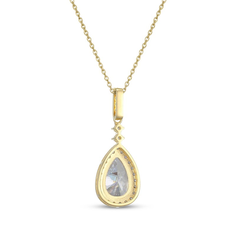 Main Image 3 of Pear-Shaped White Lab-Created Sapphire Drop Necklace 24K Yellow Gold Vermeil Sterling Silver 18"