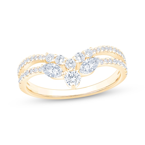 Now + Forever Lab-Grown Diamonds Marquise & Round-Cut Contour Ring 5/8 ct tw 14K Yellow Gold