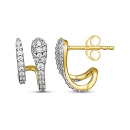 Diamond Snake Two-Row J-Hoop Earrings 1/3 ct tw 10K Yellow Gold