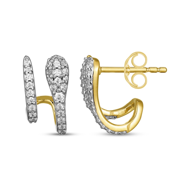 Main Image 1 of Diamond Snake Two-Row J-Hoop Earrings 1/3 ct tw 10K Yellow Gold