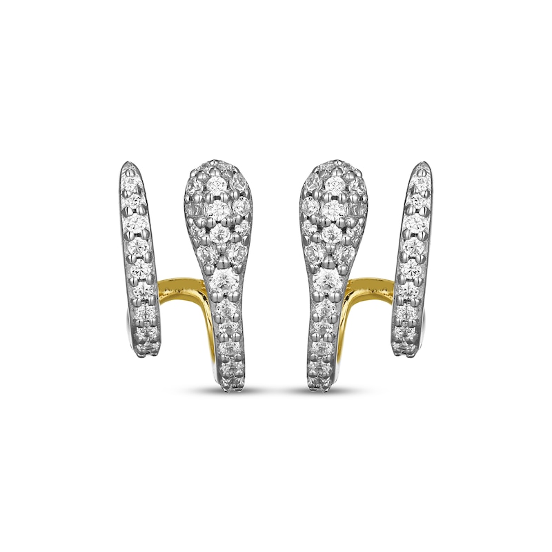 Main Image 2 of Diamond Snake Two-Row J-Hoop Earrings 1/3 ct tw 10K Yellow Gold