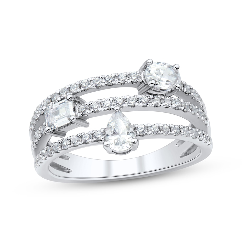Main Image 1 of KAY Lab-Grown Diamonds Pear, Oval & Emerald-Cut Three-Row Fashion Ring 1 ct tw 14K White Gold