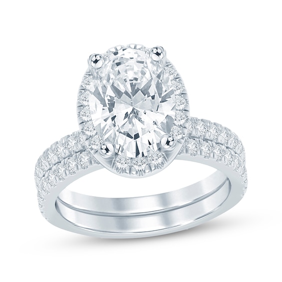 Lab-Grown Diamonds Oval-Cut Halo Bridal Set 3-3/4 ct tw 14K White Gold