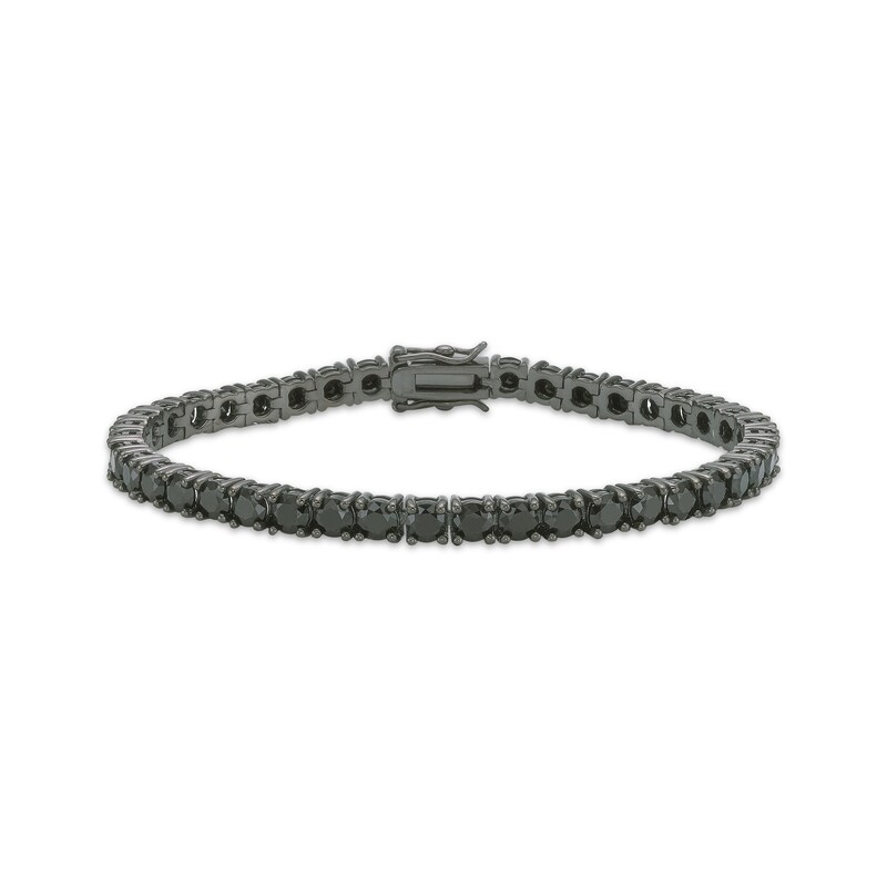 Main Image 1 of Men's Black Spinel Line Bracelet 4mm Black Ion-Plated Sterling Silver 8"
