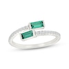 Thumbnail Image 1 of Baguette-Cut Lab-Created Emerald & White Lab-Created Sapphire Bypass Ring Sterling Silver