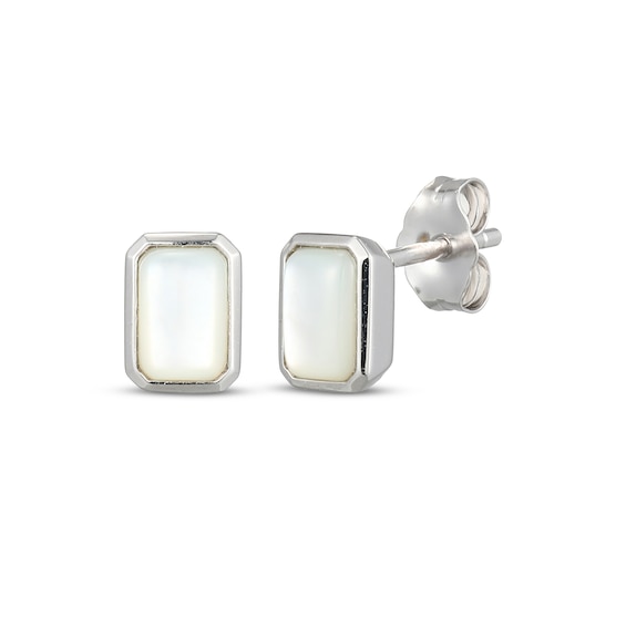 STUDIO BY KAY Emerald-Cut Mother-of-Pearl Stud Earrings Sterling Silver