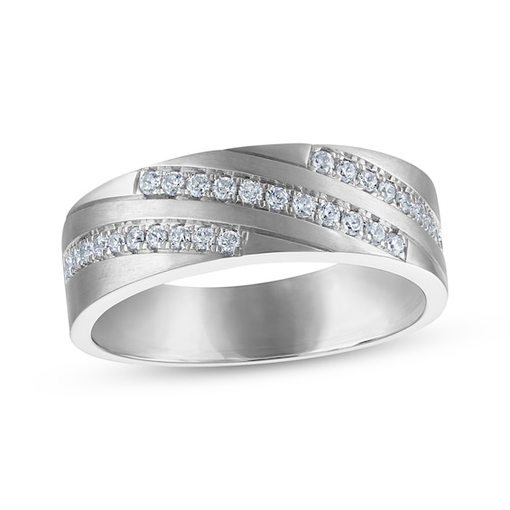 Now + Forever Lab-Grown Diamonds Men's Three-Row Diagonal Wedding Band 1/3 ct tw 14K White Gold
