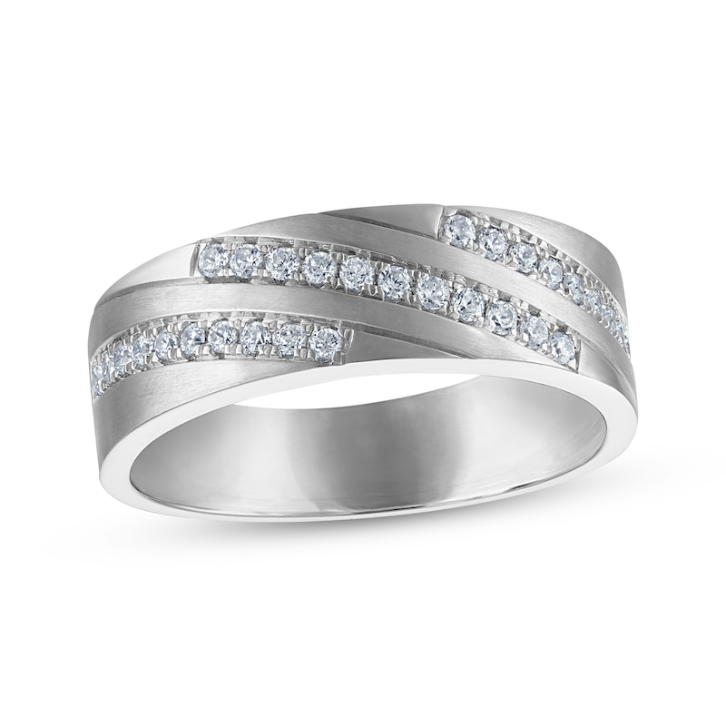 Main Image 1 of Now + Forever Lab-Grown Diamonds Men's Three-Row Diagonal Wedding Band 1/3 ct tw 14K White Gold