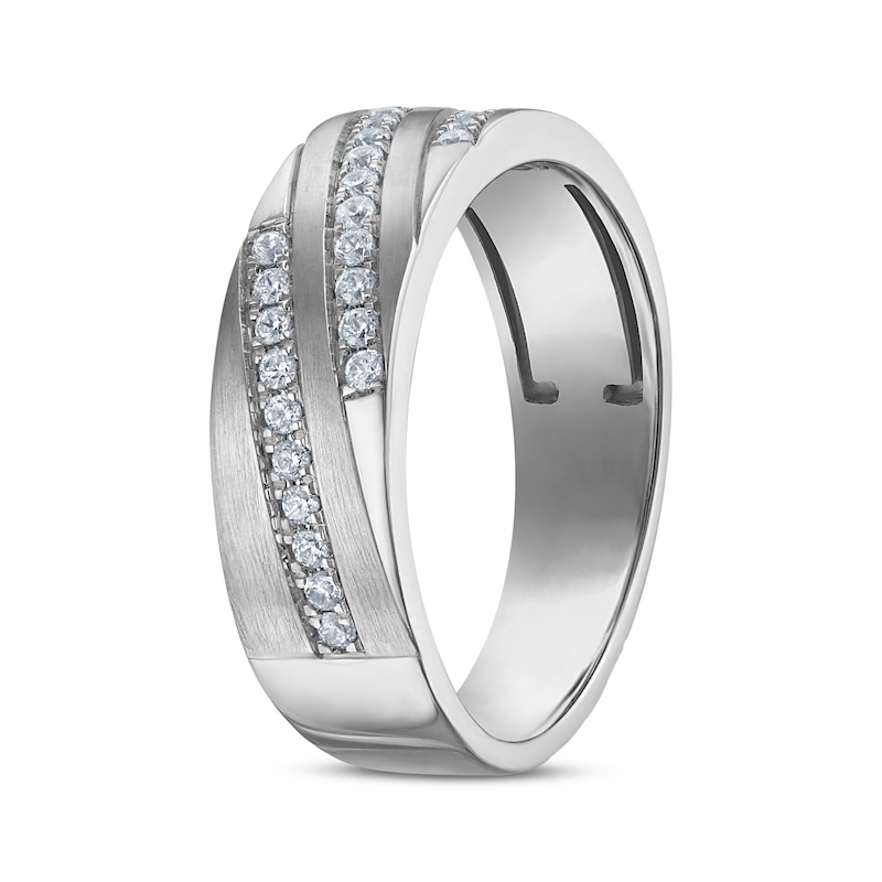 Main Image 2 of Now + Forever Lab-Grown Diamonds Men's Three-Row Diagonal Wedding Band 1/3 ct tw 14K White Gold