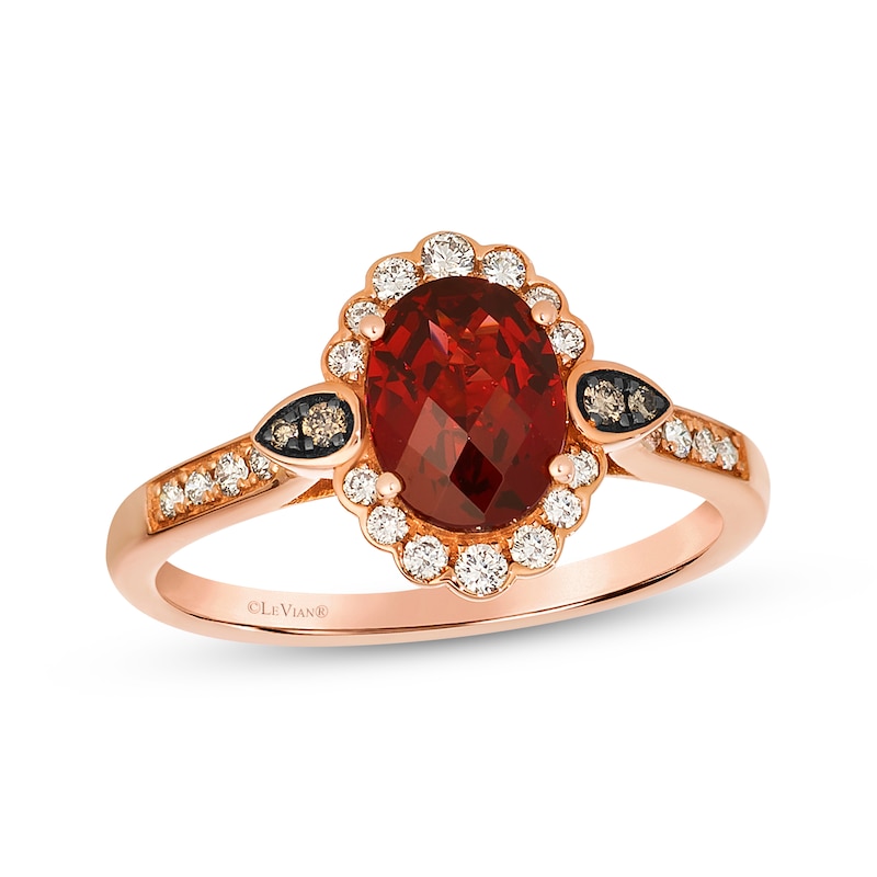 Main Image 1 of Le Vian Oval-Cut Garnet Ring 1/4 ct tw Diamonds 14K Strawberry Gold