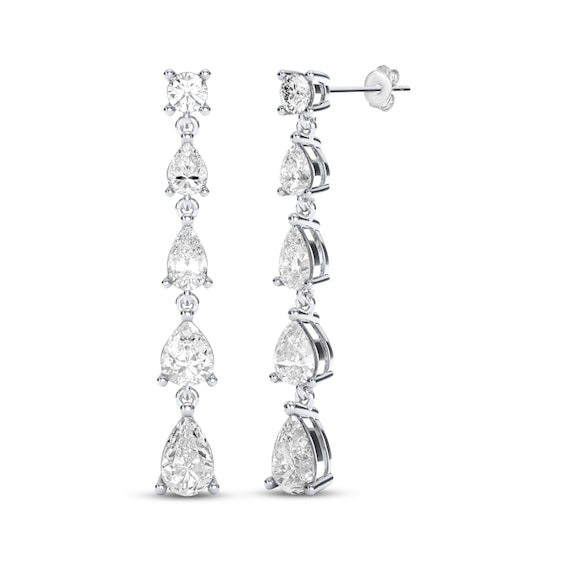 THE LEO Legacy Lab-Grown Diamond Round-Cut & Pear-Shaped Graduated Drop Earrings 2-3/4 ct tw 14K White Gold