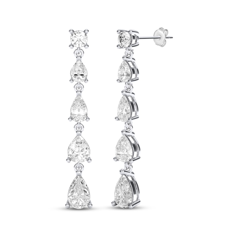 Main Image 1 of THE LEO Legacy Lab-Grown Diamond Round-Cut & Pear-Shaped Graduated Drop Earrings 2-3/4 ct tw 14K White Gold