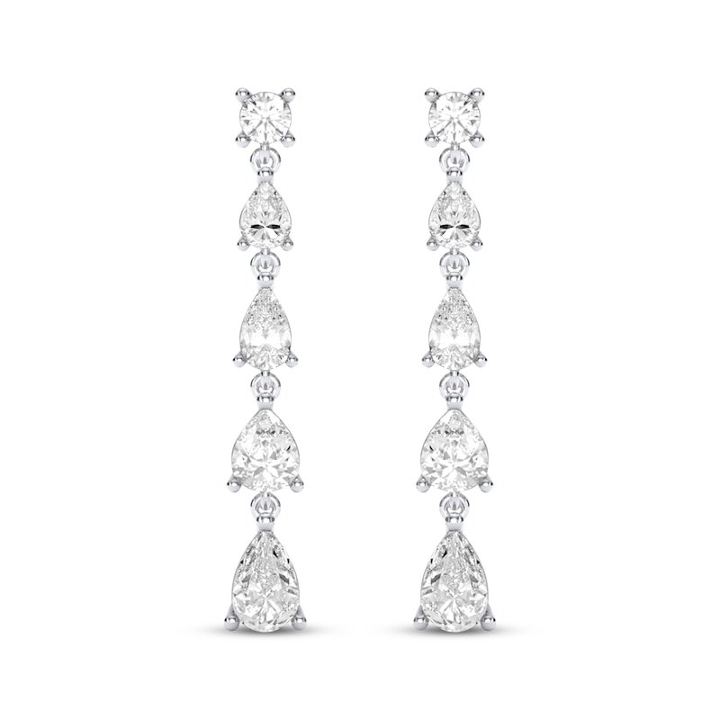 Main Image 2 of THE LEO Legacy Lab-Grown Diamond Round-Cut & Pear-Shaped Graduated Drop Earrings 2-3/4 ct tw 14K White Gold