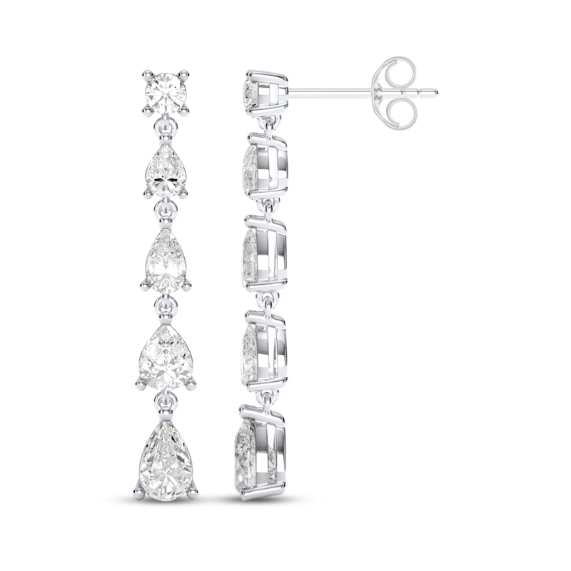 Main Image 3 of THE LEO Legacy Lab-Grown Diamond Round-Cut & Pear-Shaped Graduated Drop Earrings 2-3/4 ct tw 14K White Gold