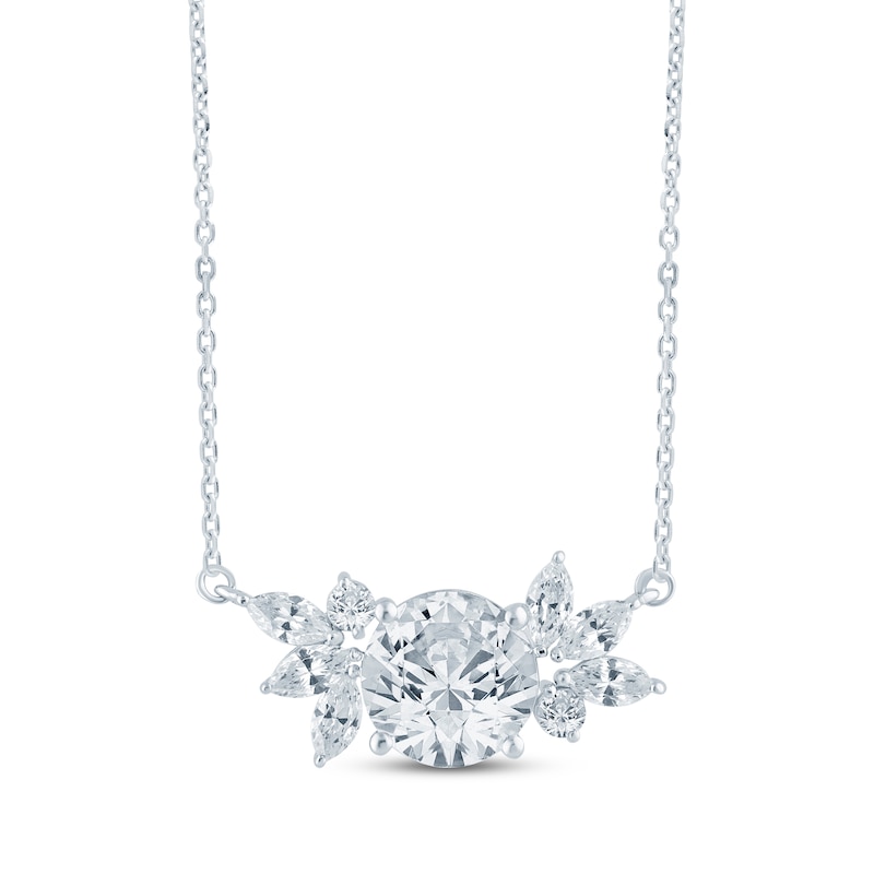 Main Image 1 of Monique Lhuillier Bliss Lab-Grown Diamond Cluster Necklace 2-1/2 ct tw Platinum-Plated Sterling Silver 17"